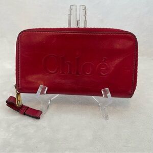 Chloé Red Leather Zip Around Wallet